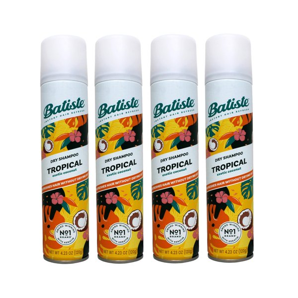 Batiste Instant Hair Refresher Dry Shampoo, Tropical Exotic Coconut, Refreshes Hair Without Drying Out, 3.81 oz (Pack of 4)
