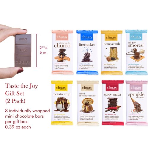Chuao Chocolatier Taste the Joy Assorted Mini Gourmet Chocolate Bars Gift Box | Milk and Dark Chocolate Flavor Variety Sampler For Holiday, Birthday, Valentines Day, Mother’s and Father’s Day, Thank You, Corporate Gift Baskets | 16 Bars