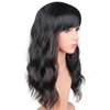 SYMEIW Black Wavy Wigs With Brown Highlights For Black Women Synthetic Black Hair Wigs Medium Long Black Wigs Heat Resistant Wigs Daily Use Wigs 16 Inches.(Black With Brown Highlights)