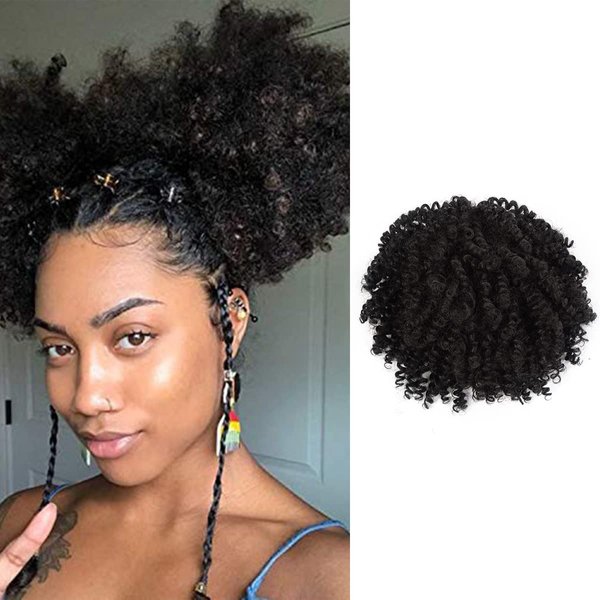 GLAM21USA Ponytail Extension Spring Curl 5 Inch Drawstring Ponytail for Black Women short Curly Clip in Hair Extension Fake Ponytail Synthetic Hair Piece (2-Dark Brown)