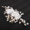 Teyglen Flower Bride Wedding Hair Comb Bridal Leaf Pearl Beads Hair Piece Bridal Gold Silver Flower Headpiece Floral Hair Accessories for Women Flower Girls (Gold)