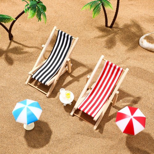 Mini Umbrella Palm Chair Beach Miniature Accessories Mini Umbrella Palm Chair Miniature Toys Dollhouse Outdoor Accessories Micro Landscape Beach Cake Decorations