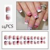 24Pcs 4th of July Press on Nails Short Square White French Tip Fake Nails American Flag Patriotic Stick on Nails Firework Red Blue White Design Artificial Glossy for Women Independence Day Manicure