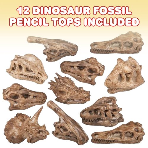 ArtCreativity Dinosaur Fossil Pencil Tops, Set of 12, Dinosaur Party Favors and Classroom Prizes for Kids, Great Back to School Gifts for Boys and Girls, Durable Plastic Dinosaur Pencil Toppers