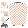 Little Jump Multi-use Baby Carseat Cover, Breathable Nursing Cover, High Stretchy Infant Carseat Canopy, Stroller Cover, Car Seat Covers for Bbies, Boys & Girls (Cream Checkered)