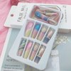 Long Press on Nails Coffin Colorful Fake Nails Acrylic Nails Strobe Reusable Glossy False Nails Artificial Jelly Nails Gel Stick on Nails for Women