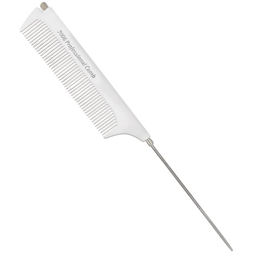 Professional Portable Fine Tooth Teasing Comb for Styling, Hair Cutting, White Retractable Metal Rat Tail Comb for Parting, Stainless Steel Pin Tail Teasing Comb for Salon