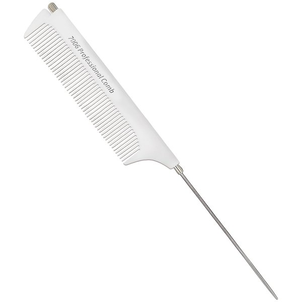 Professional Portable Fine Tooth Teasing Comb for Styling, Hair Cutting, White Retractable Metal Rat Tail Comb for Parting, Stainless Steel Pin Tail Teasing Comb for Salon