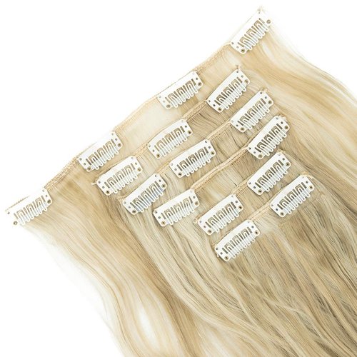 24"-26" Clip in Hair Extensions 6Pcs 16 Clips Curly Wavy Straight Thick Clip on Synthetic Hair Extension Hairpieces Ash Blonde Mix Bleach Blonde#