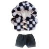 niannyyhouse Plaid Coat Fur Jeans 2-Piece Set 7.8in（20cm） Plush Doll Clothes Accessories (A-1)