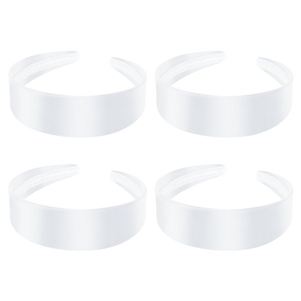 ACO-UINT 4 Pack White Headbands for Women, Satin Head Bands for Women's Hair Wide Headbands, Non-silp Thick Headbands 70s Hair Accessories for Women