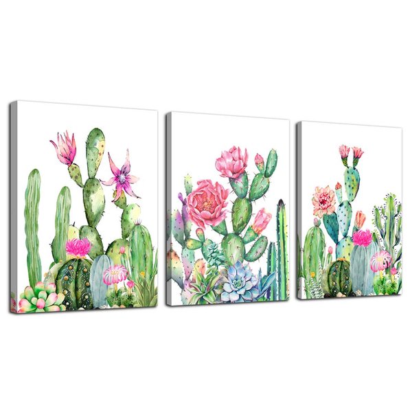 Canvas Wall Art for living room bathroom Wall Decor for bedroom kitchen artwork Canvas Prints green cactus flowers painting 12" x 16" 3 Pieces Modern framed office Home decorations family picture