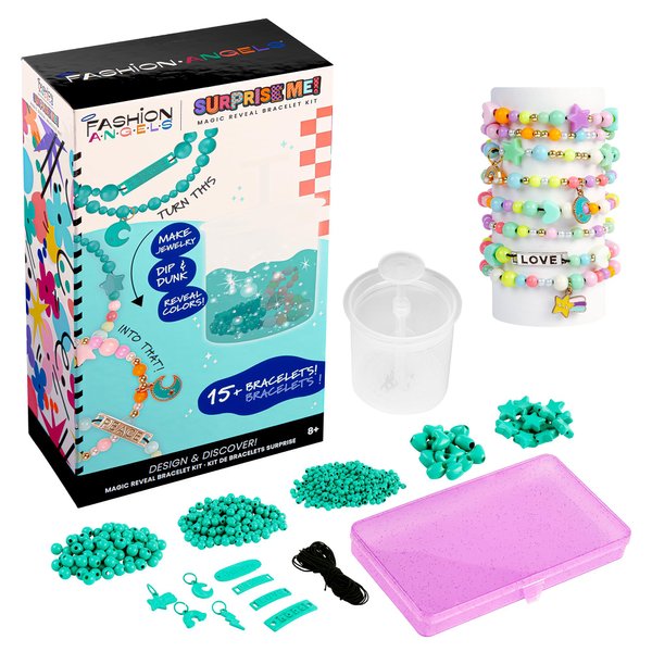 Fashion Angels Surprise Me! Magic Reveal Bracelet Set - Pony Beads, Metallic Beads, Charms, Magic Bead Washer & More - Surprise Color Changing Bracelet Experience - Ages 8 and U