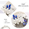 Jeairts Blue Rhinestone Wedding Hair Comb Silver Flower Bridal Hair Pieces Leaf Wedding Headpiece Hair Dress Crystal Bridal Hair Accessories for Women and Girls