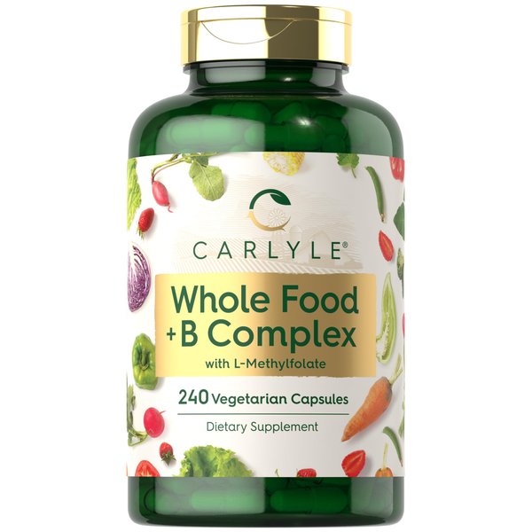 Carlyle B Complex with Whole Food Blend Formula | 240 Capsules | Plus L-Methylfolate | Non-GMO & Vegetarian Supplement