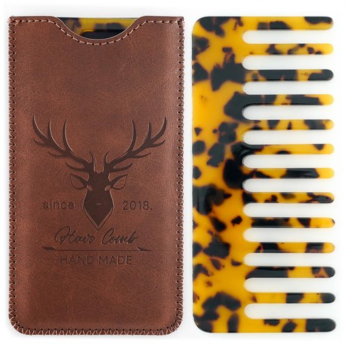Menesia Cellulose Wide Tooth Comb Detangler for Women Curly Hair, Wet Hair, Thick Hair,Small Travel Detangling Comb with Case for Men (Tortoise Shell Color)