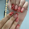 24Pcs Valentine's Day Press on Nails Medium Length Valentine's French Tip Fake Nails with Red Heart Love Design Stick on Nails Gift for Women DIY Valentine Romantic Manicure