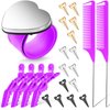 22 Pieces Magnetic Wrist Sewing Pincushion Hair Braiding Tools Pin Wristband Stainless Steel Pintail Rat Tail Comb Wide Teeth Alligator Sectioning Hair Clip Hair Parting Ring Tool for Hair (Purple)