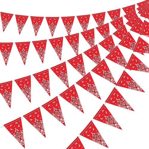 5 Pack Western Cowboy Party Decorations Bandana Pennant Banner Western Cowboy Banner Wild West Decor Western Cowboy Themed Yee Haw Country Party Decoration Supplies 9.8 x 5 ft(Red Paisley)