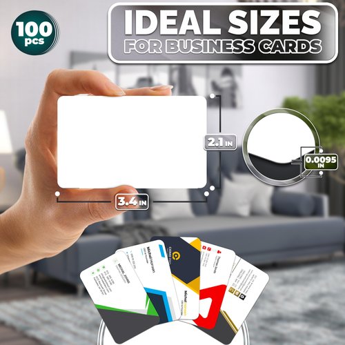 100 Pcs Metal Business Card Blanks - Printable Business Cards Sublimation Blanks Name Cards White Business Cards Customize for Promotion Gift Card - Desk Business Card Number Tag Metal Cards