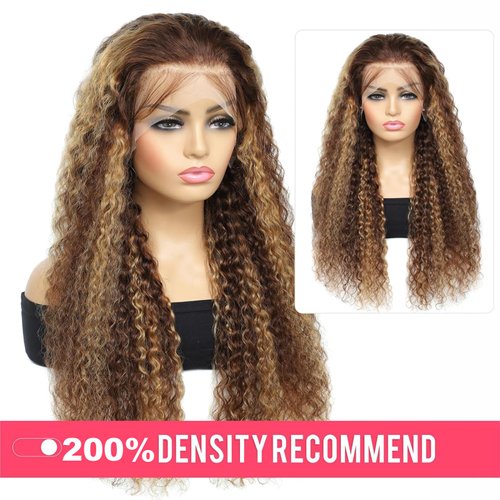 Aikebi Water Wave Human Hair Wig Highlight P4/30 T Closure Glueless Wigs Human Hair Pre Plucked Pre Cut Lace Closure Wigs Elastic Band 200% Density