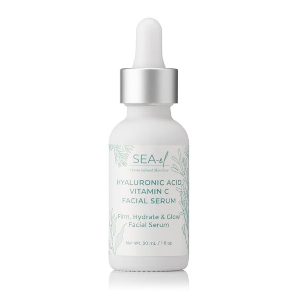 Sea-el Hyaluronic Acid & Vitamin C Facial Serum Drops Firming Hydration & Glow Anti Aging Face Moisturizer - Daily Wrinkle Diminishing Skin Care for Women & Men, Vegan - 1 Fl Oz