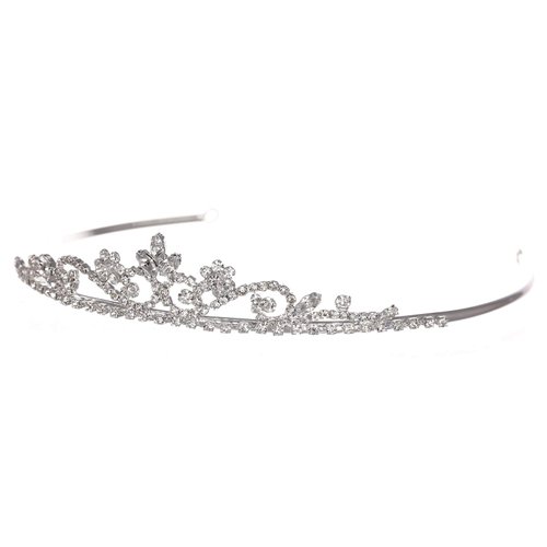 Princess Rhinestones Crystal Flower Bridal Wedding Prom Tiara Crown (Clear Crystals Silver Plated)