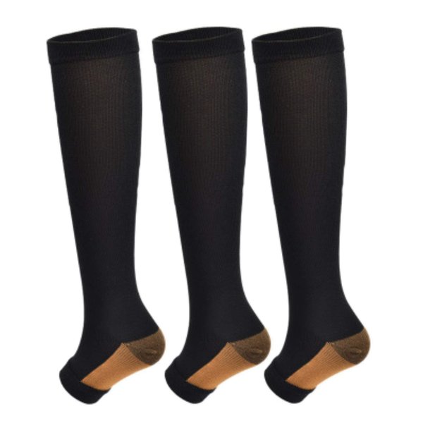 3Pairs Open Toe Toeless Compression Socks(15-20mmHg) for Men and Women Support Stocking(Black, S/M)