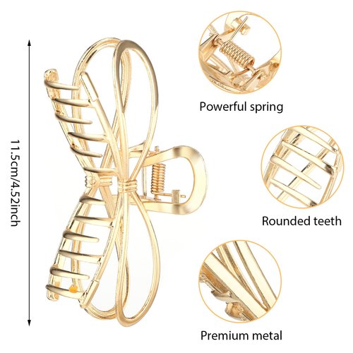2 Pcs Metal Hair Claw Clips, 4.5 Inch Bow Hair Claw Clip Cute Claw Hair Clips Bowknot Hair Jaw Clip Styling Hair Accessories Barrettes Strong Hold Claw Clips for Thick Thin Hair - Gold, Silver