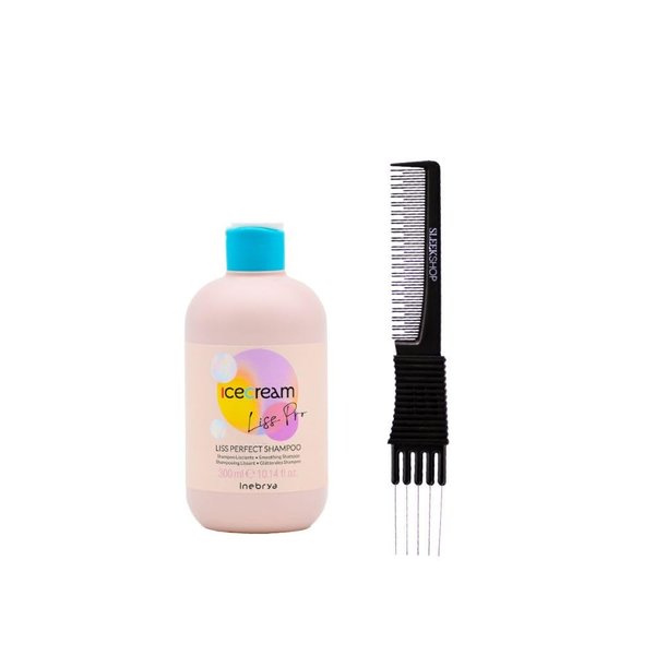 kuss Inebrya Ice Cream Liss-Pro Shampoo (10.14 oz) with Teasing Comb Pack of 1