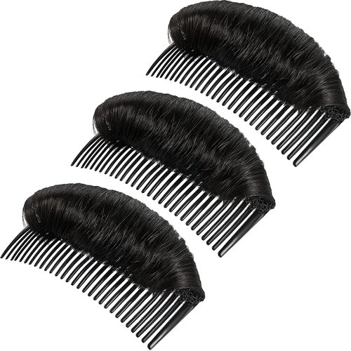 3 Pieces Hair Bun Invisible False Hair Clip, Hair Base Bump Fluffy Hair Pad Styling Insert Tool Volume Fluffy Princess Styling Increased Hair Pad for Women Girls (Black)