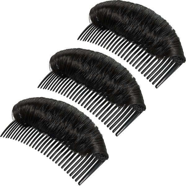3 Pieces Hair Bun Invisible False Hair Clip, Hair Base Bump Fluffy Hair Pad Styling Insert Tool Volume Fluffy Princess Styling Increased Hair Pad for Women Girls (Black)