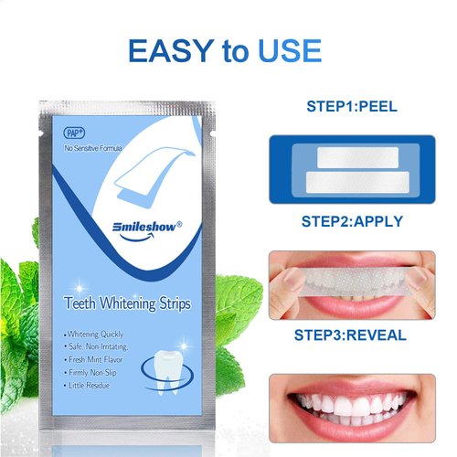 SMILESHOW Whitening Strips, New Formula Pap+ for Sensitive Teeth, 14Packs of 28 Strips