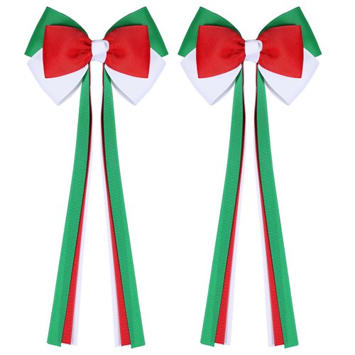 Christmas Bow Hair Clips with Long Tails, Handmade Grosgrain Ribbon Hair Bows for Kids Girls Women, Tassel Holiday Hair Accessories for Christmas Party