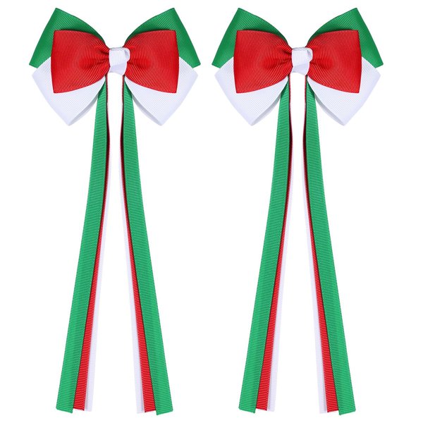 Christmas Bow Hair Clips with Long Tails, Handmade Grosgrain Ribbon Hair Bows for Kids Girls Women, Tassel Holiday Hair Accessories for Christmas Party