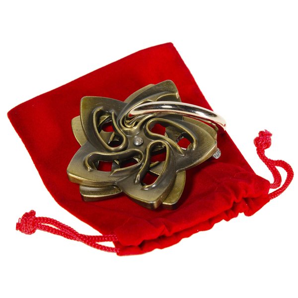 Helix Hanayama Brain Teaser Puzzle, Level 5 Difficulty, Red Velveteen Drawstring Pouch, Bundled Items