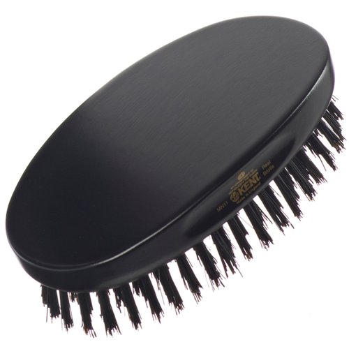 Kent MN11 Finest Men's Hair Brush and Facial Brush for Beard Care - 100% Natural Black Boar Bristle Brush for Mens Grooming, Scalp Brush, 360 Wave, and Beard Straightener For Men's Hair Care