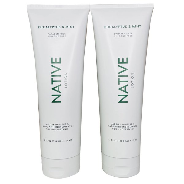Native Lotion for Women, Men | Sulfate Free, Paraben Free, Dye Free, with Naturally Derived Clean Ingredients Leaving Skin Soft and Hydrating, 12 oz, 2 Pack (Eucalyptus & Mint)