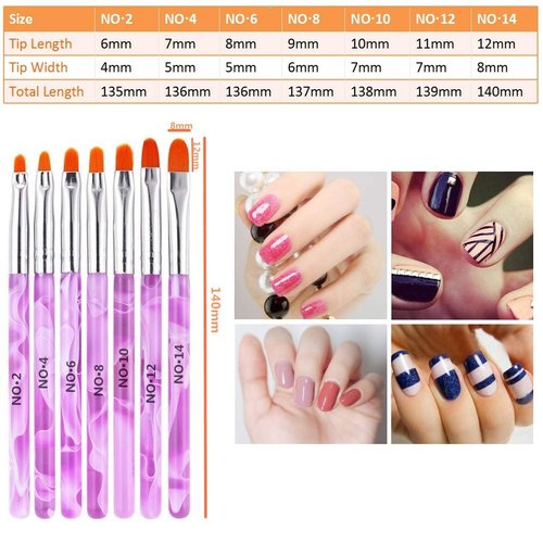 FULINJOY 7 PCS UV Gel Nail Brush, Acrylic Nail Tips Builder Brush Pen Drawing Brushes Pen Tool Set