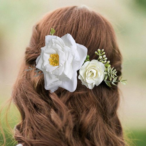 Fangsen Wedding Boho White Rose Flower Hair Clips Floral Hair Accessories for Brides and Bridesmaids Silver (White)