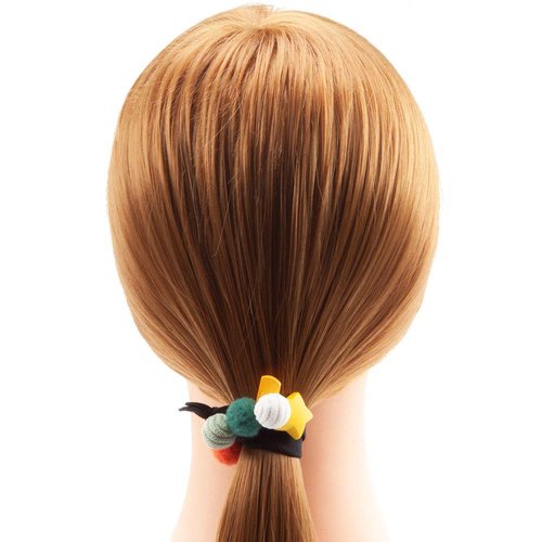 Womens Girls 4 Pack Colorful Small Pom Pom Balls and Star Elastic Hair Ties Rings Ponytail Holder Hair Accessories