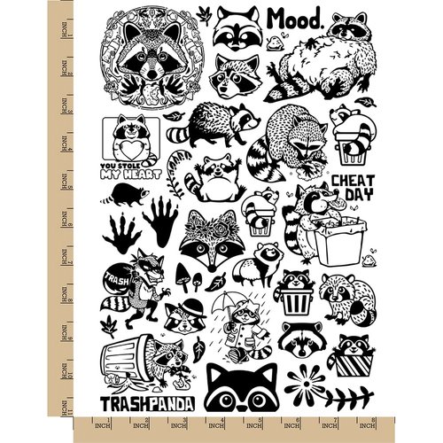 Raccoons Trash Panda Temporary Tattoo Water Resistant Fake Body Art Set Collection - Black (One Sheet)