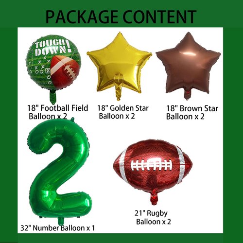 HADCKJA Football Balloon Football Birthday Decorations 2nd Birthday Balloon Rugby Golden Brown Star Rugby Field Balloon Touchdown Sports Theme Football Party Supplies Birthday Party Decorations 9Pcs
