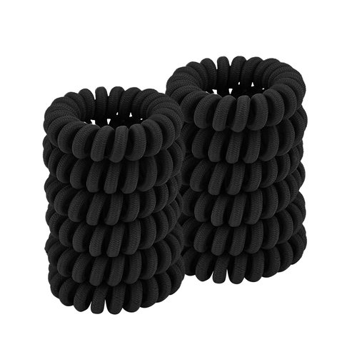 Spiral Hair Ties (Cloth Black,12 Pcs), Coil Hair Ties for Thick Hair, Ponytail Holder Hair Ties for Women, No Crease Hair Ties, Phone Cord Hair Ties for all Hair Types with Plastic Spiral