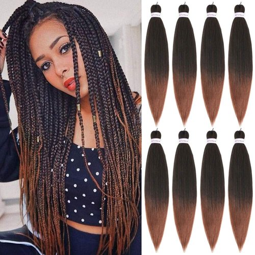 Alrence Pre Stretched Braiding Hair Long Braid 30 Inch 8 Packs Professional Braiding Hair Extensions Synthetic Crochet Twist Braids (30 Inch,T1B/30)