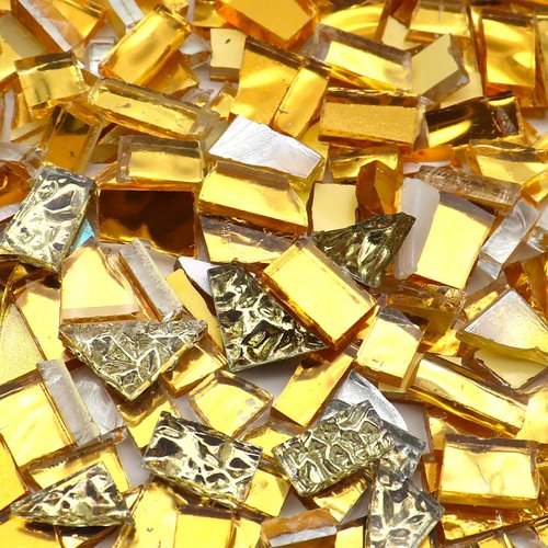 LITMIND Gold Mixed Irregular Glass Mosaic Tiles for Art Crafts, 9oz Value Pack Mosaic Making Supplies, Glass Mosaic Kits for Adults