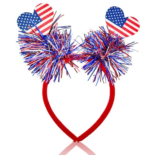 4th of July Headband USA Hair Supplies Independence Day Bow Hair Decorations Patriotic Party Hair Band Two Hearts Colorful Tassels Hair Hoop Holiday Favors Head Boppers Headwear Hair Accessories 1PCS