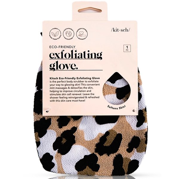 Kitsch Deep Exfoliating Glove, Eco Friendly Exfoliating Body Scrubber, Dead Skin Remover & Body Scrubber Exfoliator, Body Scrub Mitt for Skin Cell Renewal, Body Exfoliating Gloves for Shower, Leopard