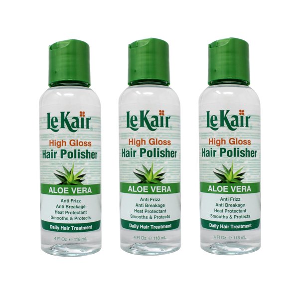 LeKair High Gloss Hair Polisher with Aloe Vera, Anti Frizz, Anti Breakage, Heat Protectant, Smooths & Protects Daily Hair Treatment 4 fl. Oz - 3 Pack