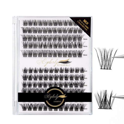 EYEBERLY Lash Clusters, 144pcs Individual Lashes Cluster Lashes DIY Eyelash Extensions C Curl 10/12/14/16mm Mix Length Eyelash Extensions Cluster Wispy DIY Lashes Natural Look (Dream&Crown)